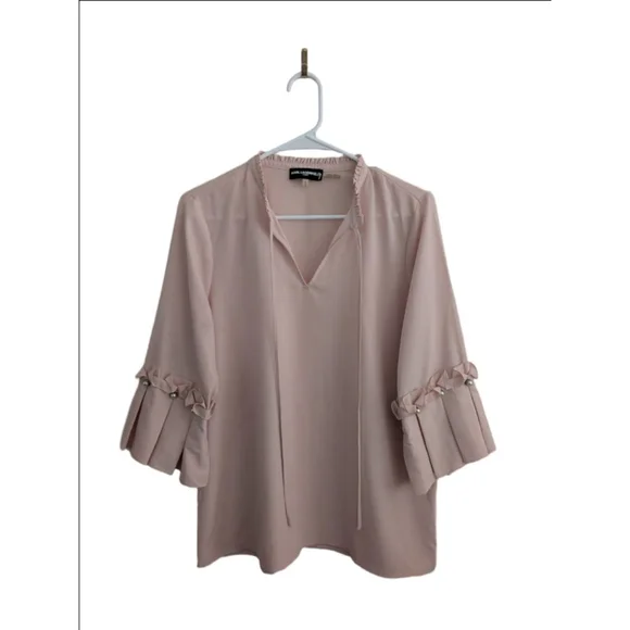 Women's KARL LAGERFELD PARIS Pink Blouse with Ruffle Sleeves M - Picture 2 of 5